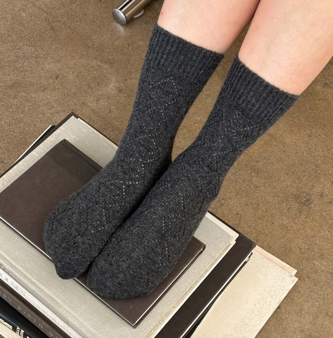 Le Bon Shoppe Cashmere Pointelle Socks Charcoal