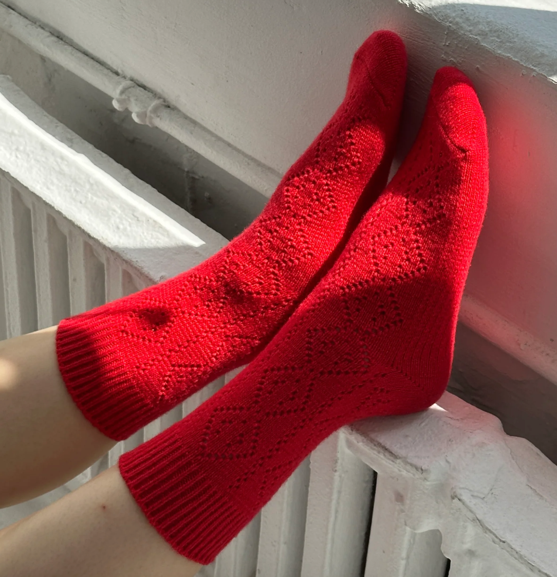 Le Bon Shoppe Cashmere Pointelle Socks Red