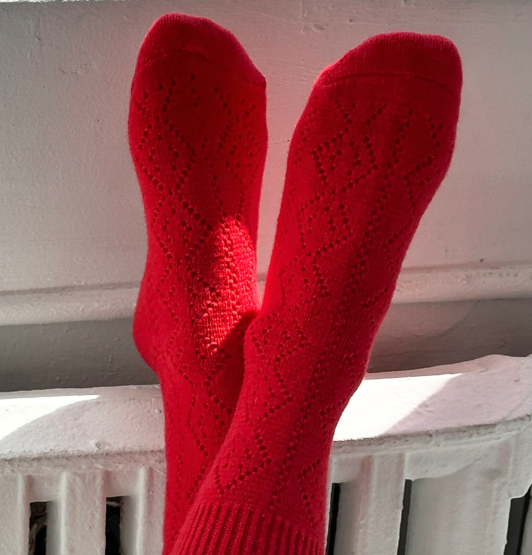 Le Bon Shoppe Cashmere Pointelle Socks Red