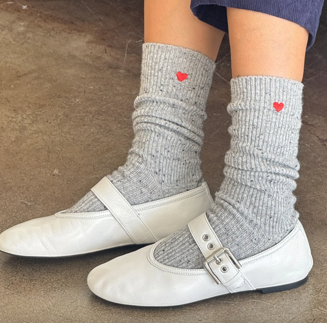 Le Bon Shoppe Embroidered Snow Socks Cookies and Cream + heart