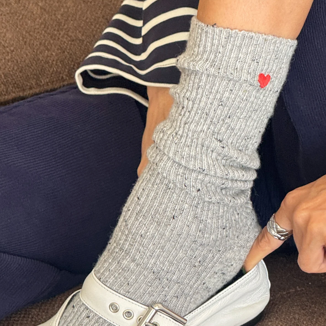 Le Bon Shoppe Embroidered Snow Socks Cookies and Cream + heart