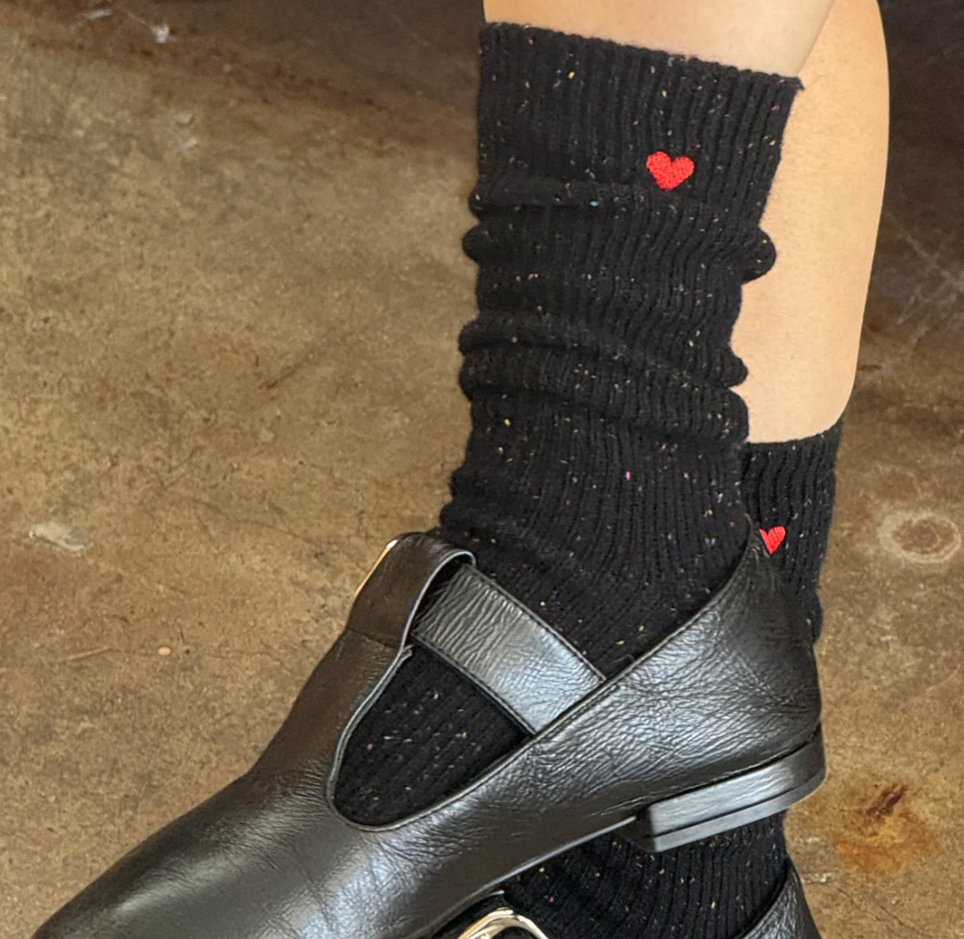 Le Bon Shoppe Embroidered Snow Socks Black + heart