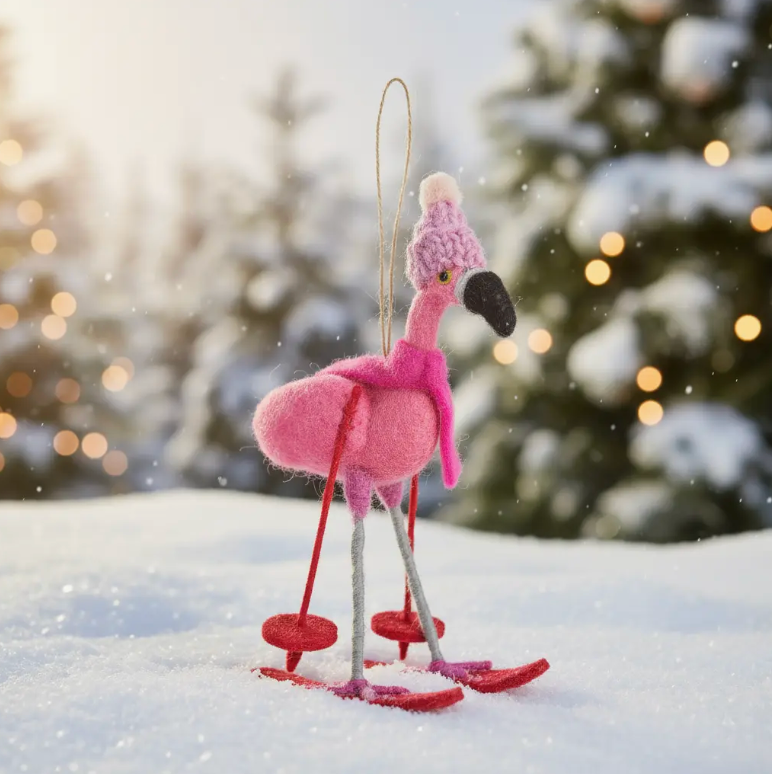 Felt So Good Hanging Felt Skiing Flamingo