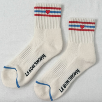 Le Bon Shoppe Embroidered Girlfriend Socks Leche + Heart