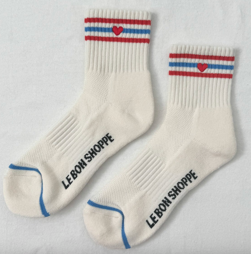 Le Bon Shoppe Embroidered Girlfriend Socks Leche + Heart