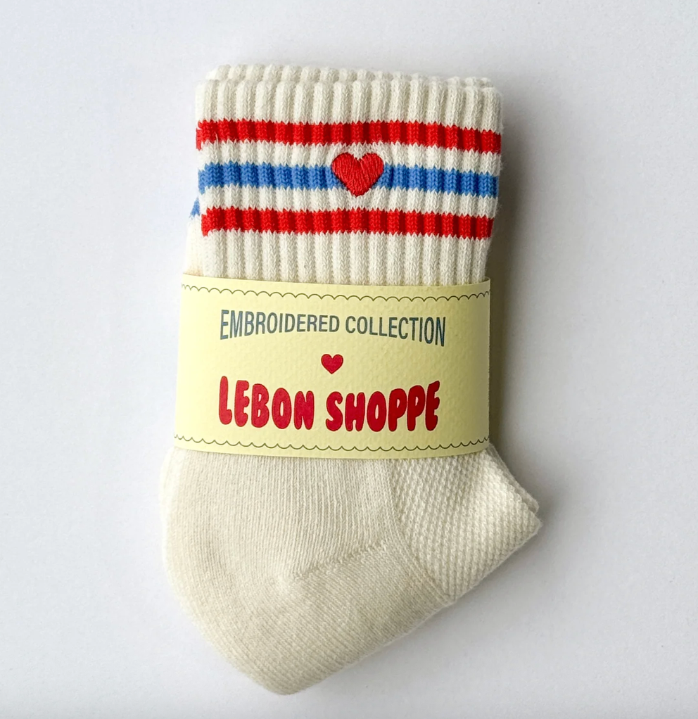 Le Bon Shoppe Embroidered Girlfriend Socks Leche + Heart