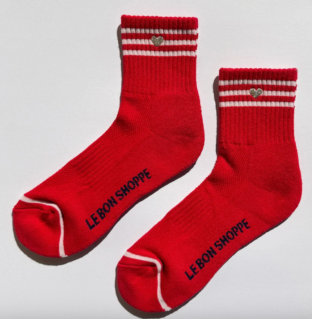 Le Bon Shoppe Embroidered Girlfriend Socks Scarlet + Heart