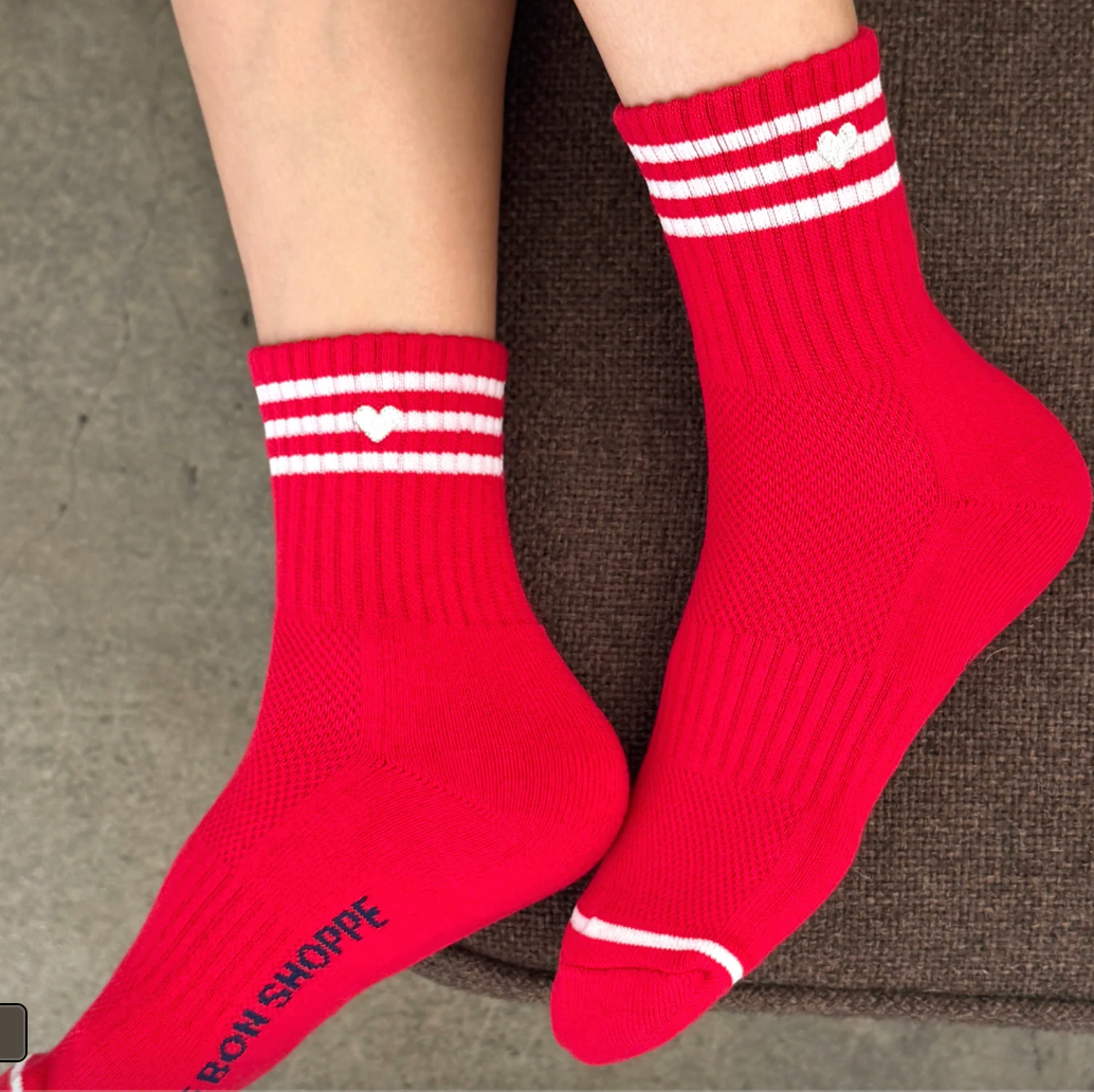 Le Bon Shoppe Embroidered Girlfriend Socks Scarlet + Heart