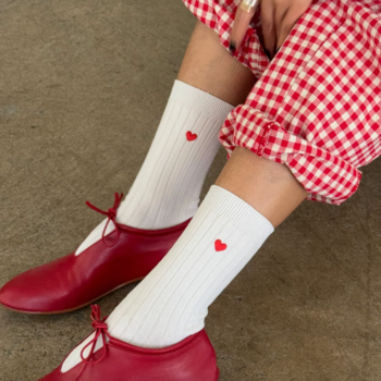 Le Bon Shoppe Embroidered Her Socks Classic White + Heart