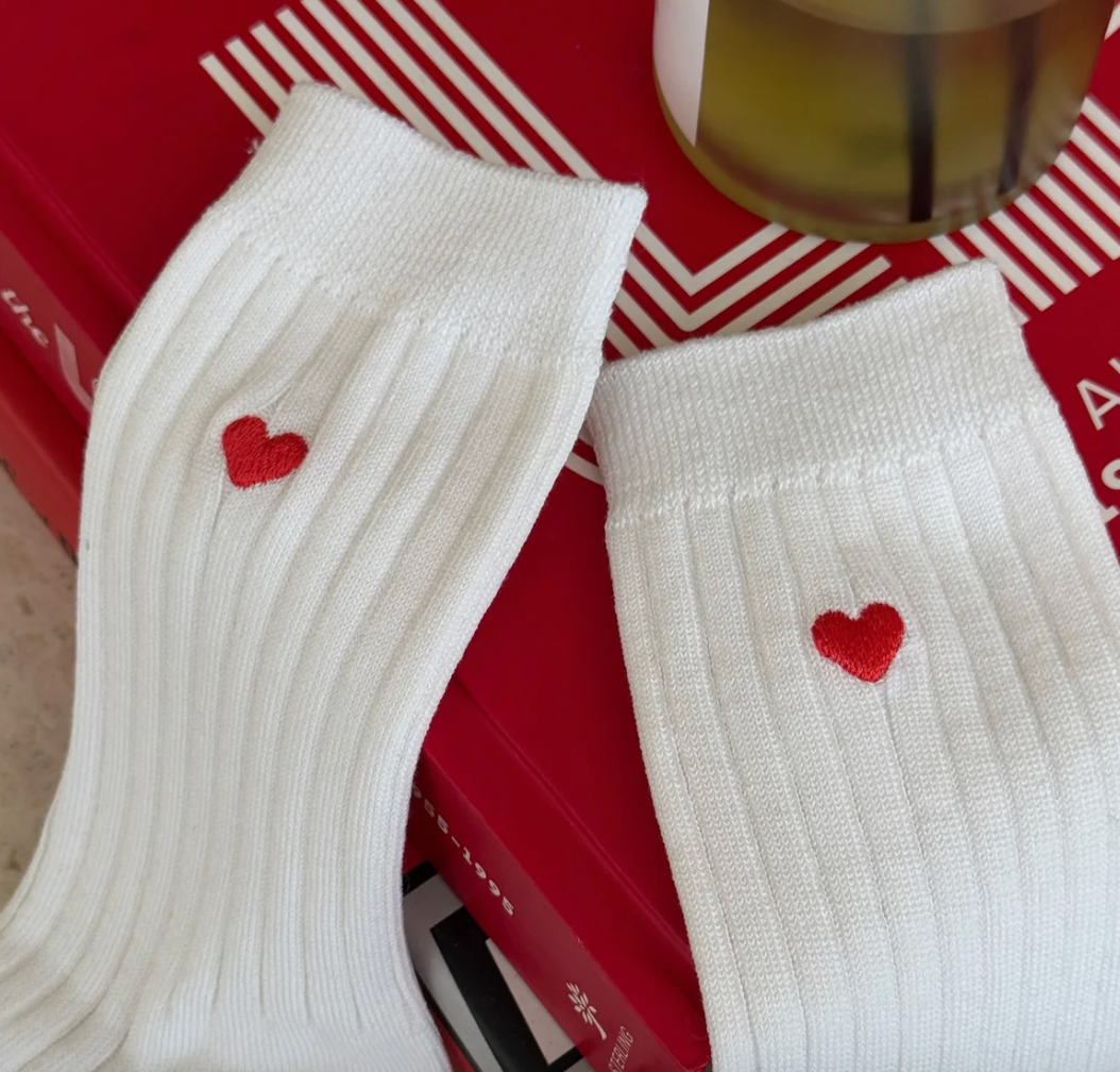 Le Bon Shoppe Embroidered Her Socks Classic White + Heart