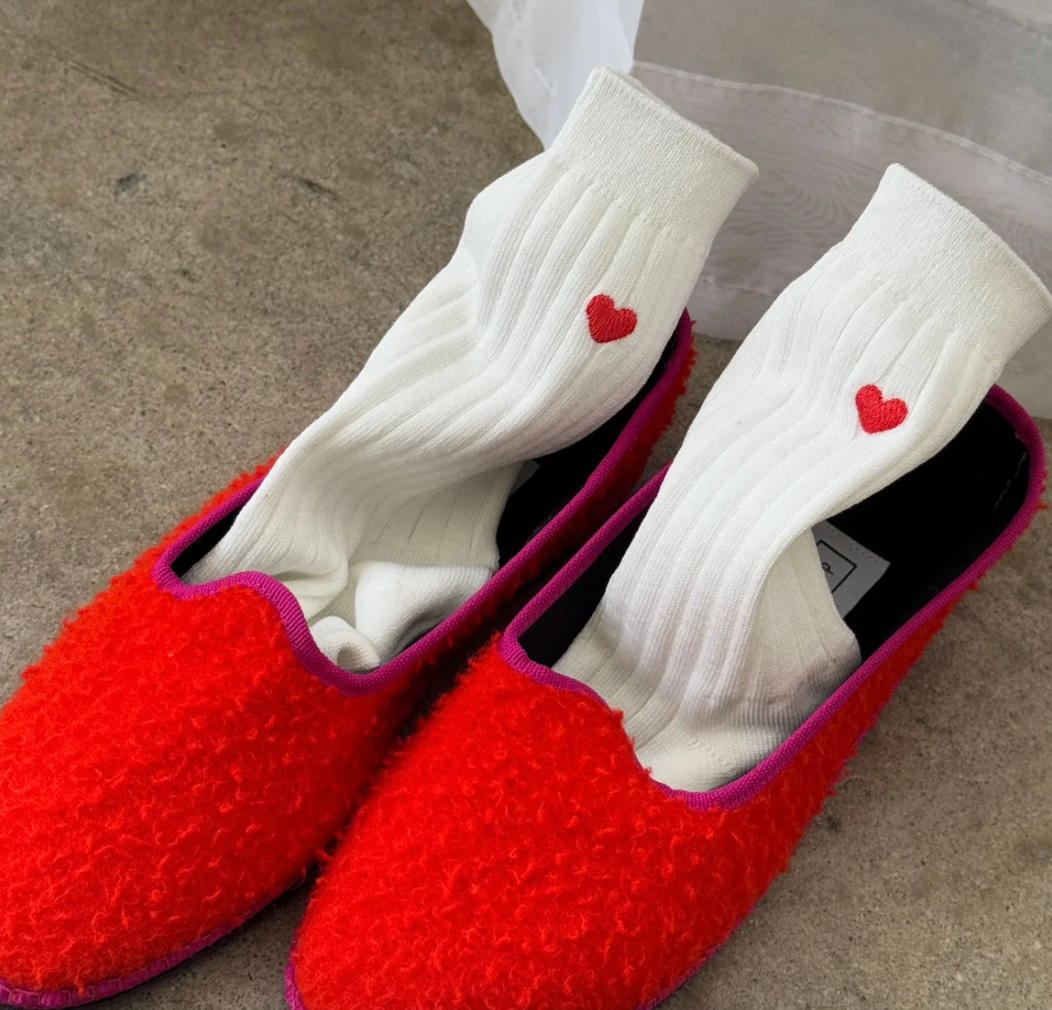 Le Bon Shoppe Embroidered Her Socks Classic White + Heart