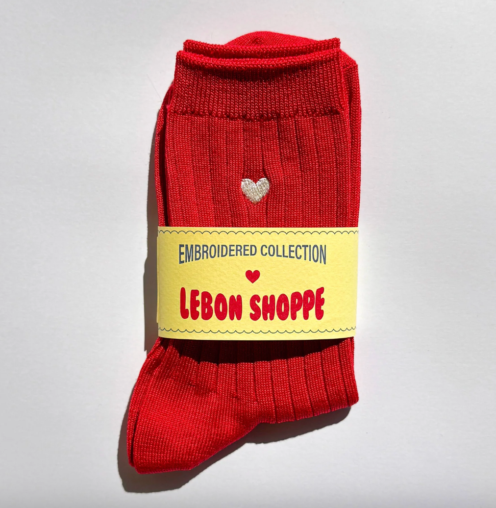 Le Bon Shoppe Embroidered Her Socks Classic Red + Heart