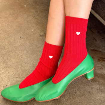 Le Bon Shoppe Embroidered Her Socks Classic Red + Heart