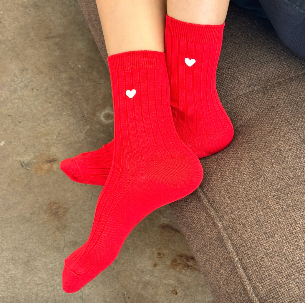 Le Bon Shoppe Embroidered Her Socks Classic Red + Heart