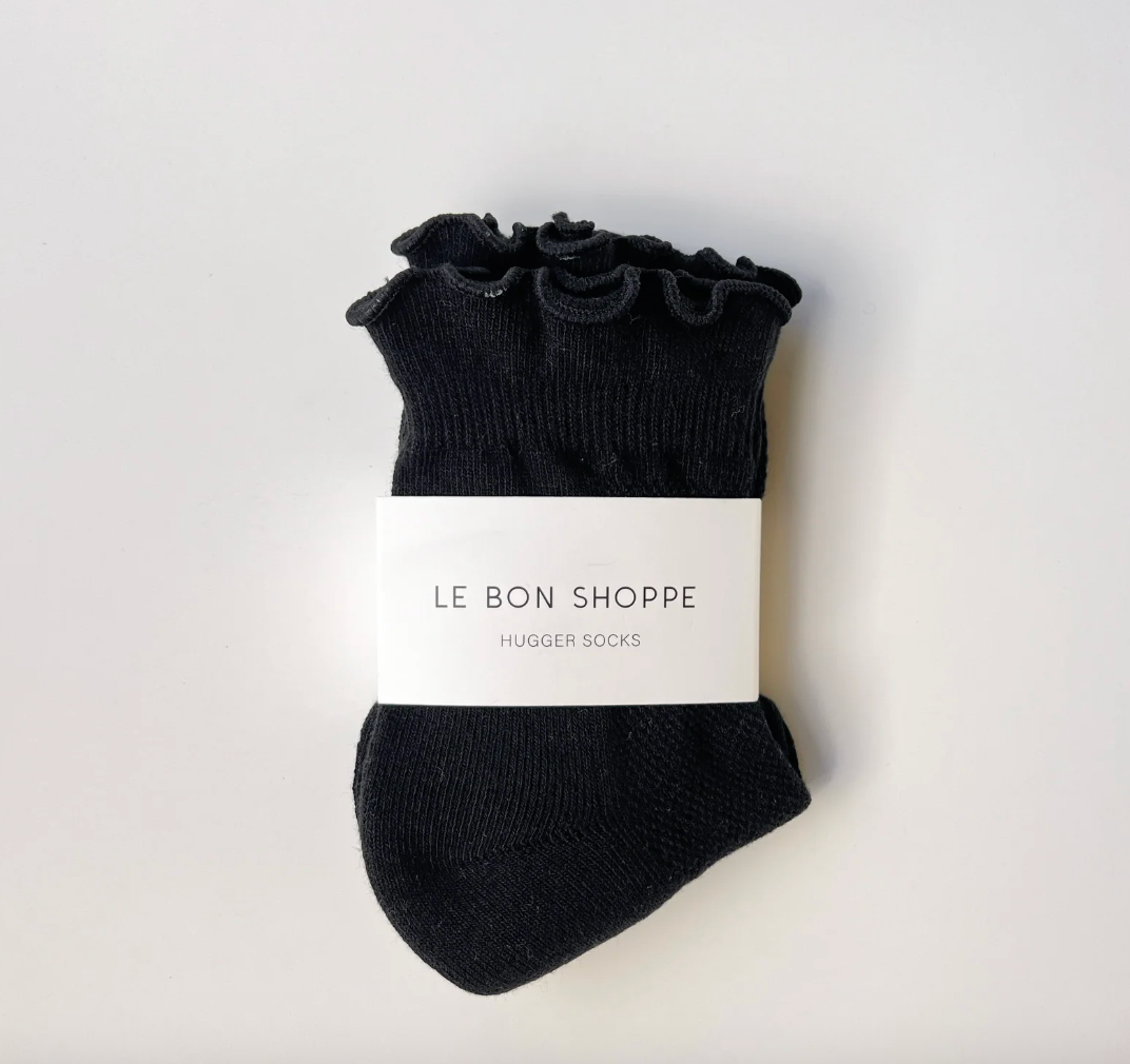 Le Bon Shoppe Ruffled Hugger Crew Socks Black