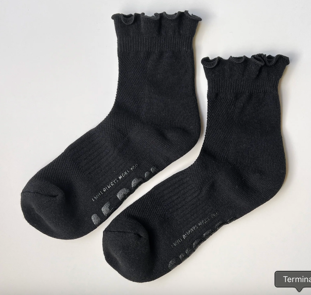 Le Bon Shoppe Ruffled Hugger Crew Socks Black