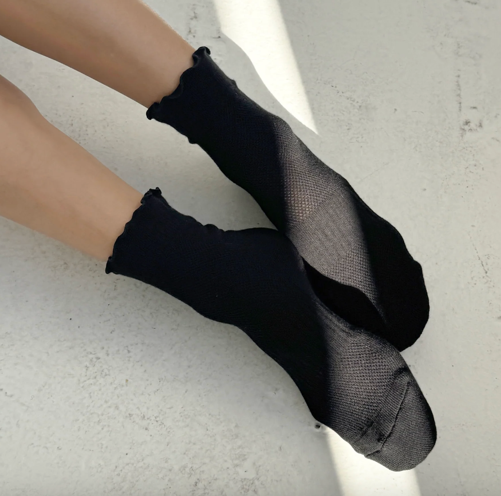 Le Bon Shoppe Ruffled Hugger Crew Socks Black