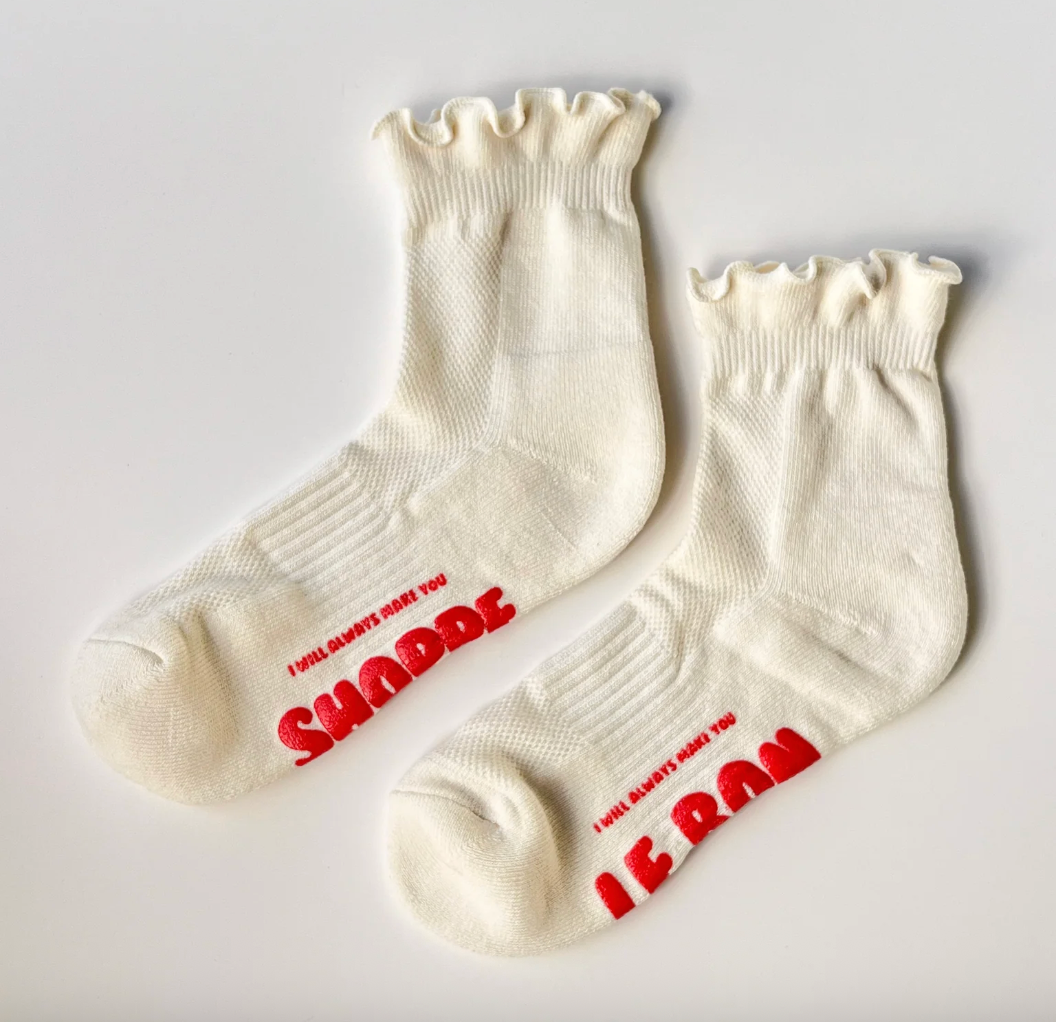 Le Bon Shoppe Ruffled Hugger Crew Socks - Vanilla / Red