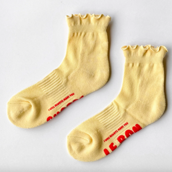 Le Bon Shoppe Ruffled Hugger Crew Socks - Banana Cream / Red