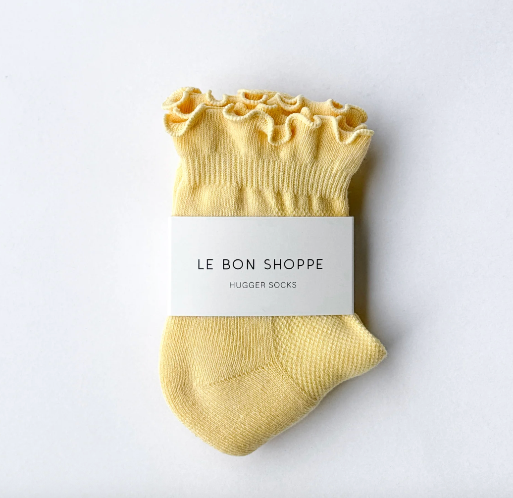 Le Bon Shoppe Ruffled Hugger Crew Socks - Banana Cream / Red