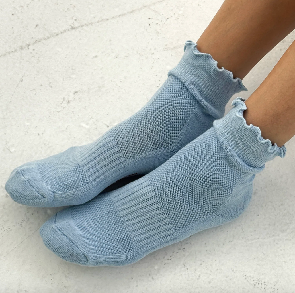 Le Bon Shoppe Ruffled Hugger Crew Socks - Periwinkle / Red