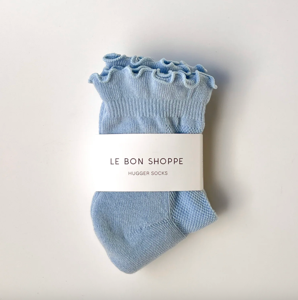 Le Bon Shoppe Ruffled Hugger Crew Socks - Periwinkle / Red