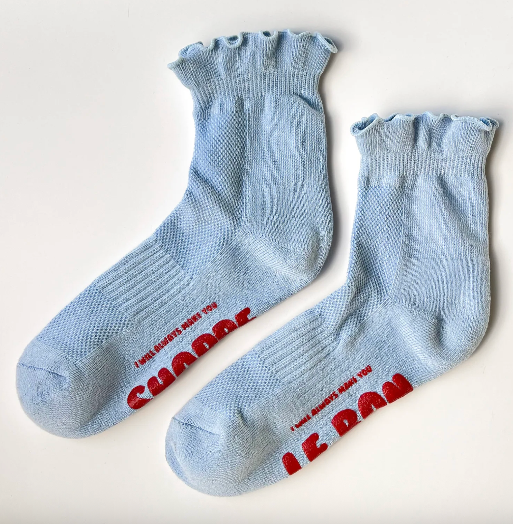 Le Bon Shoppe Ruffled Hugger Crew Socks - Periwinkle / Red