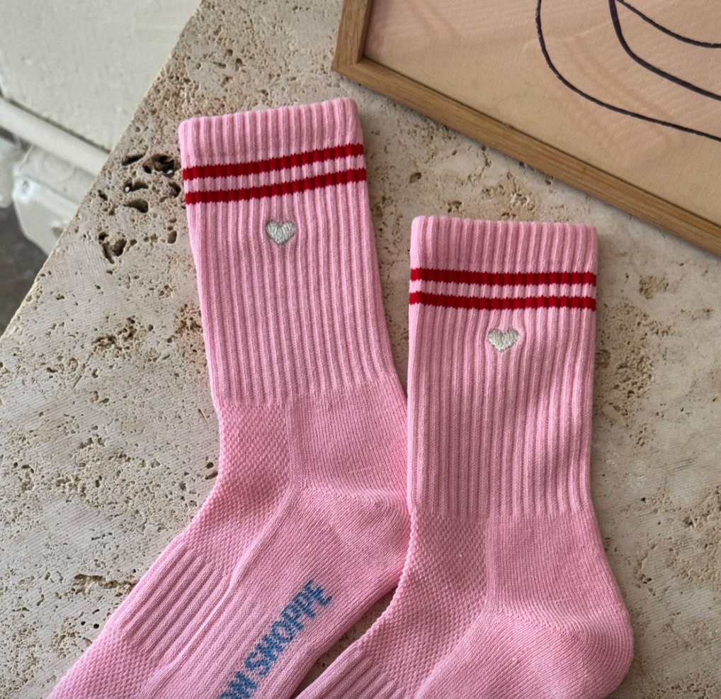 Le Bon Shoppe Embroidered boyfriend socks  Amour Pink + heart