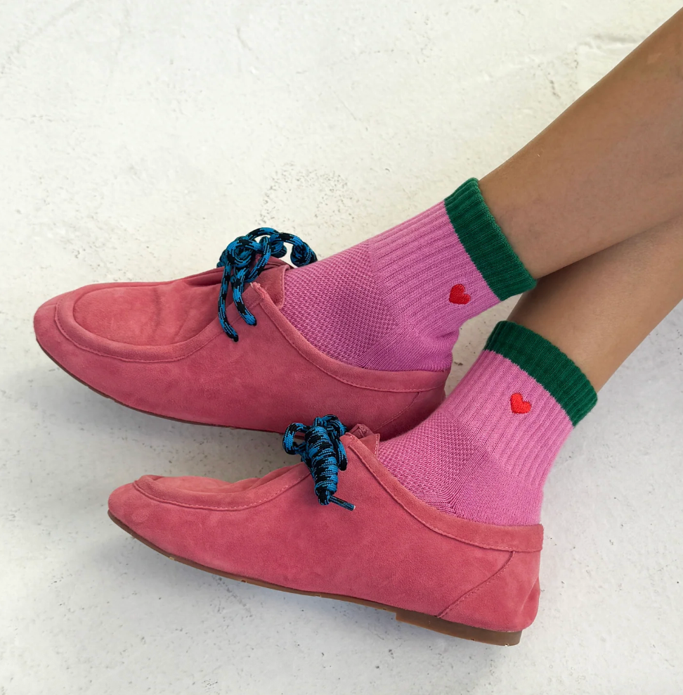 Le Bon Shoppe Embroidered Color Block Girlfriend Socks Rose Green + Heart