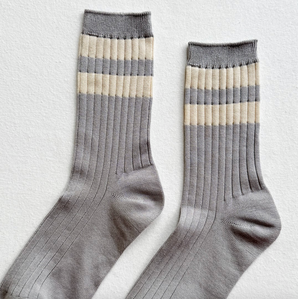 Le Bon Shoppe Her Varsity Socks Stone White