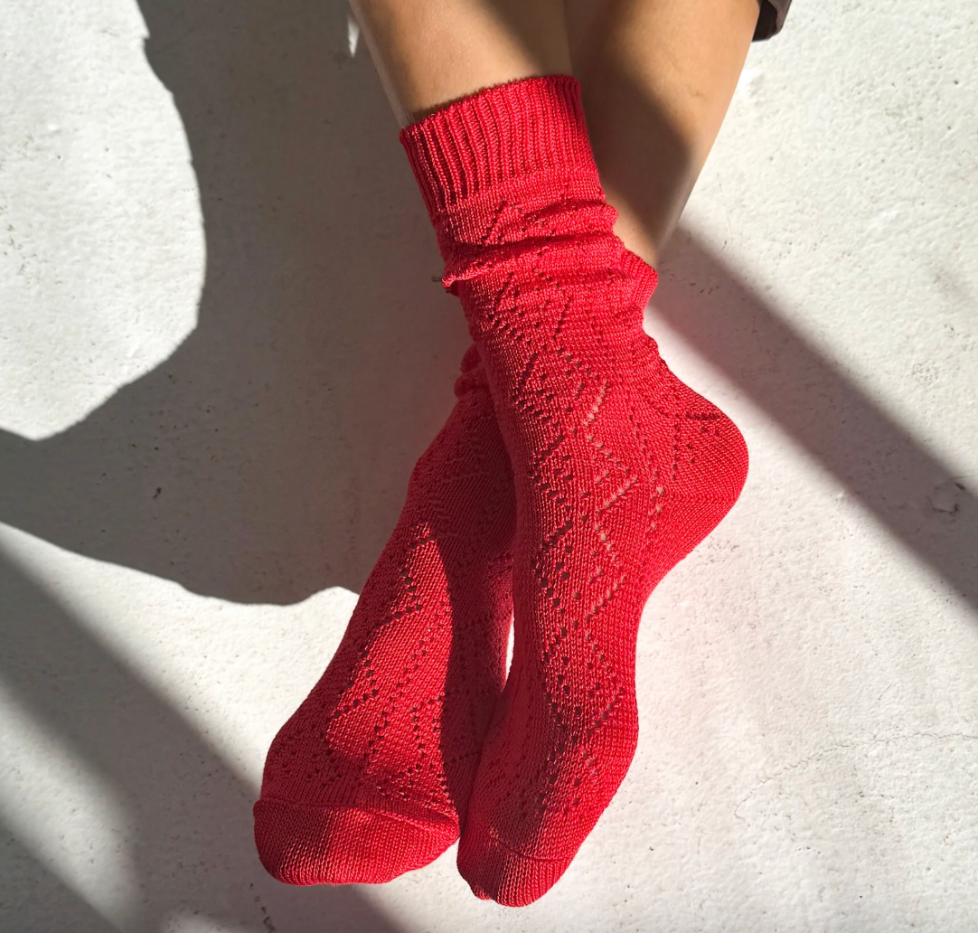 Le Bon Shoppe Modal Eyelet Socks Poppy Red