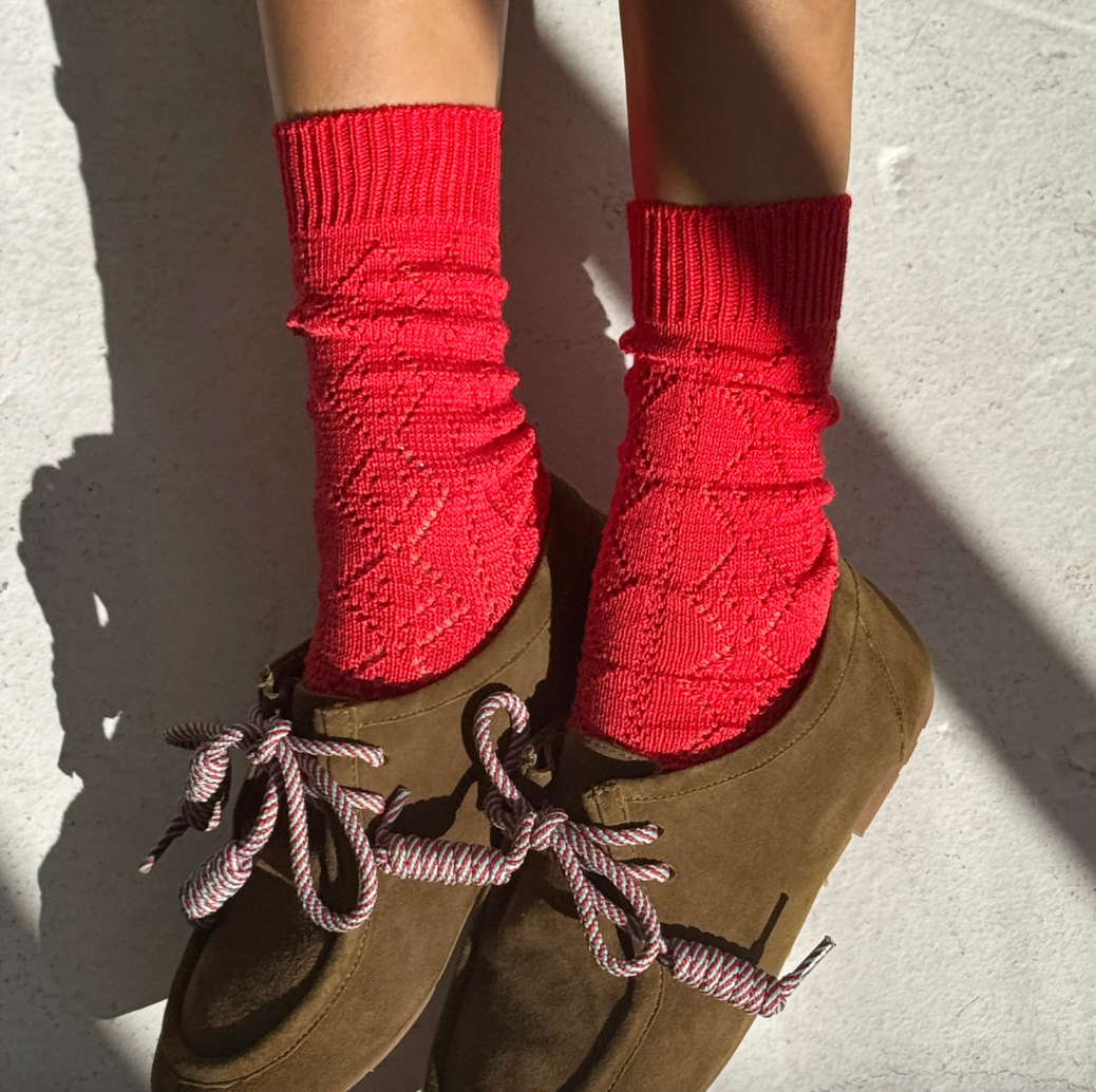 Le Bon Shoppe Modal Eyelet Socks Poppy Red