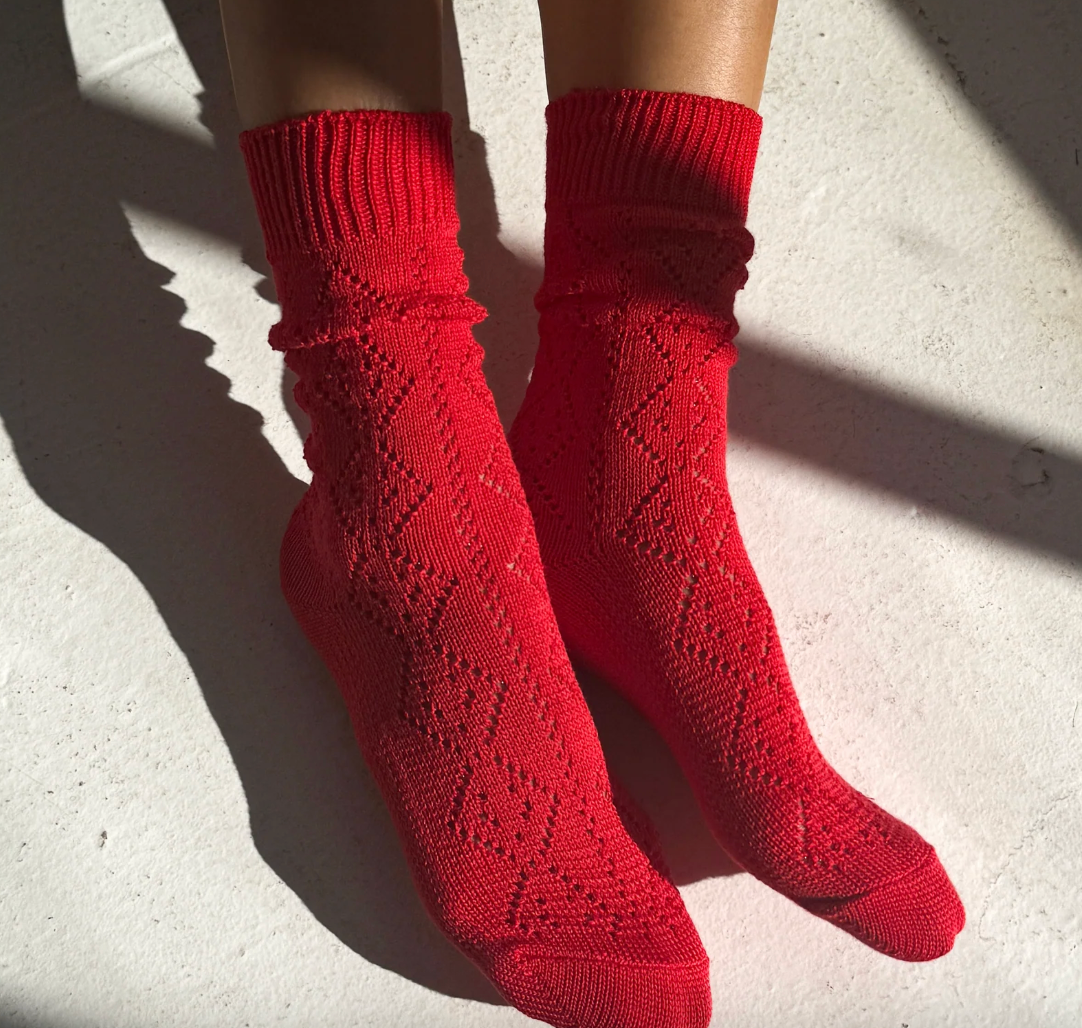 Le Bon Shoppe Modal Eyelet Socks Poppy Red