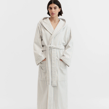 Tekla Terry Hooded Bathrobe Soft Blue Stripes