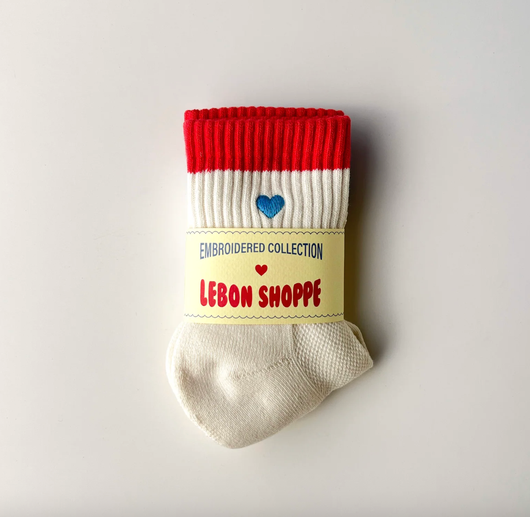 Le Bon Shoppe Copy of Embroidered Color Block Girlfriend Socks Rose Green + Heart