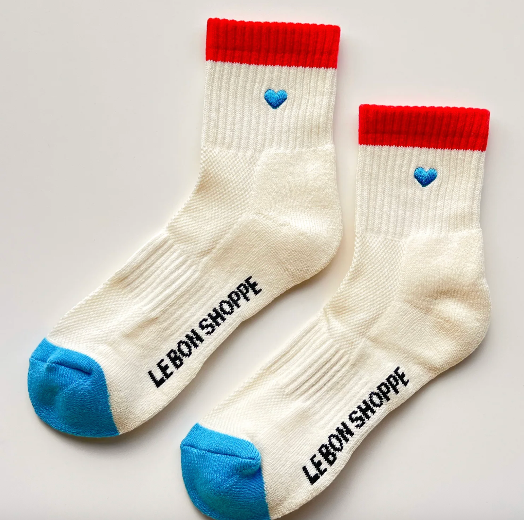 Le Bon Shoppe Copy of Embroidered Color Block Girlfriend Socks Rose Green + Heart