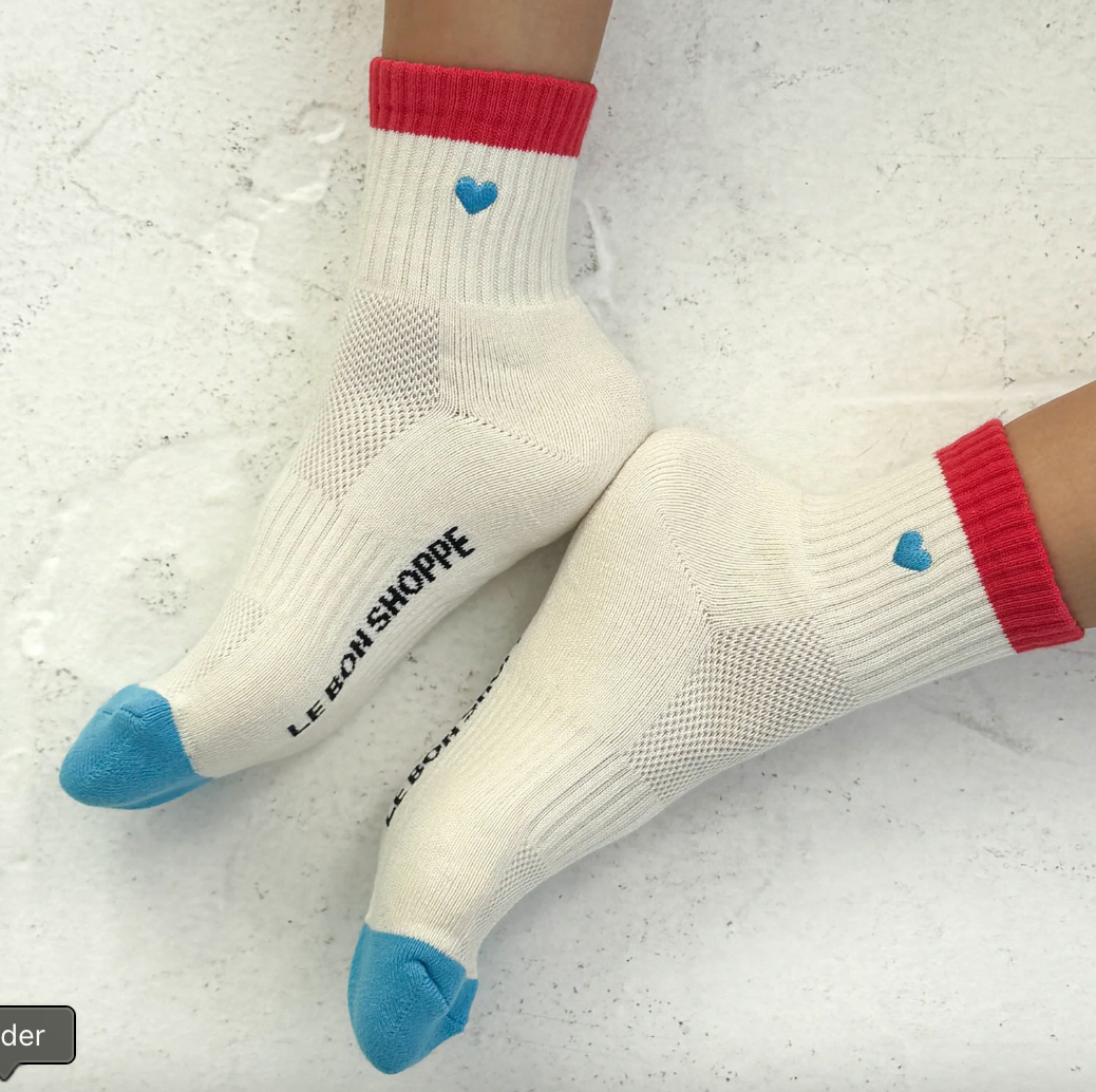 Le Bon Shoppe Copy of Embroidered Color Block Girlfriend Socks Rose Green + Heart