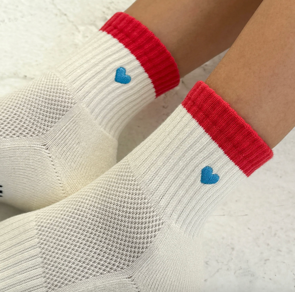 Le Bon Shoppe Copy of Embroidered Color Block Girlfriend Socks Rose Green + Heart