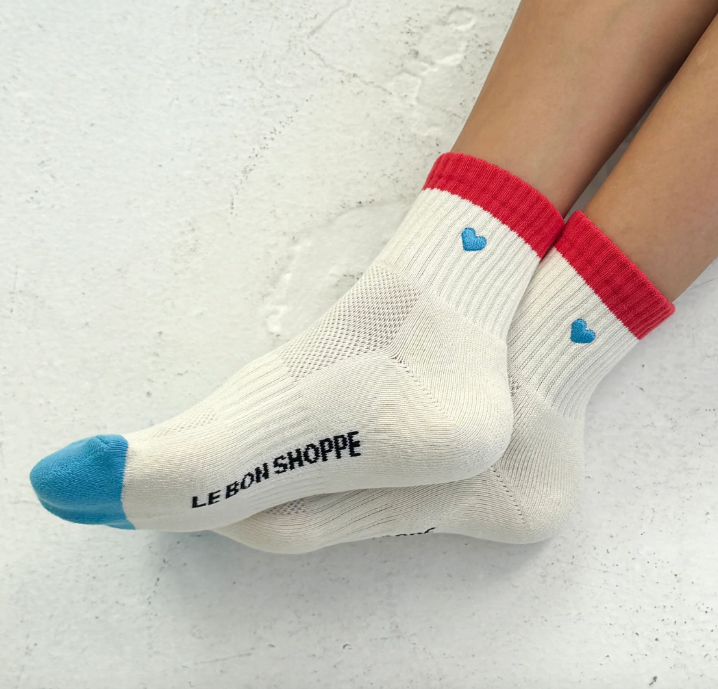 Le Bon Shoppe Copy of Embroidered Color Block Girlfriend Socks Rose Green + Heart
