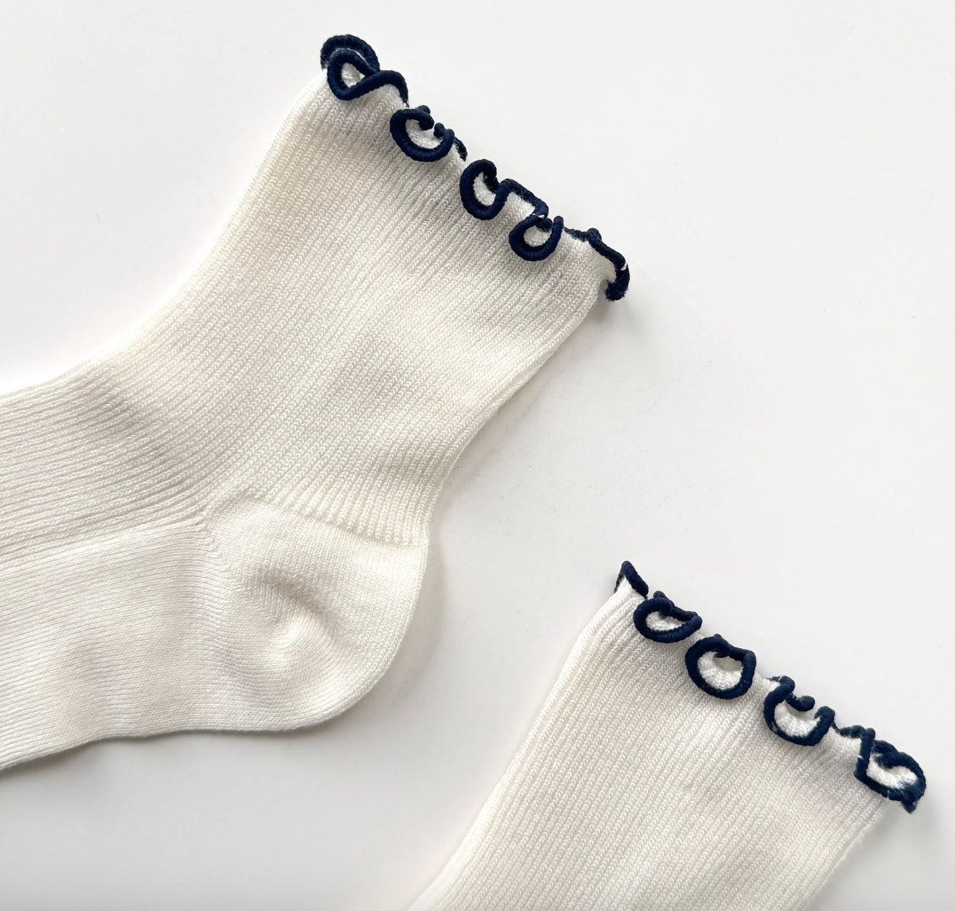 Le Bon Shoppe The Petit Ruffled Modal Soft White Navy