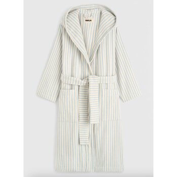 Tekla Terry Hooded Bathrobe Soft Blue Stripes