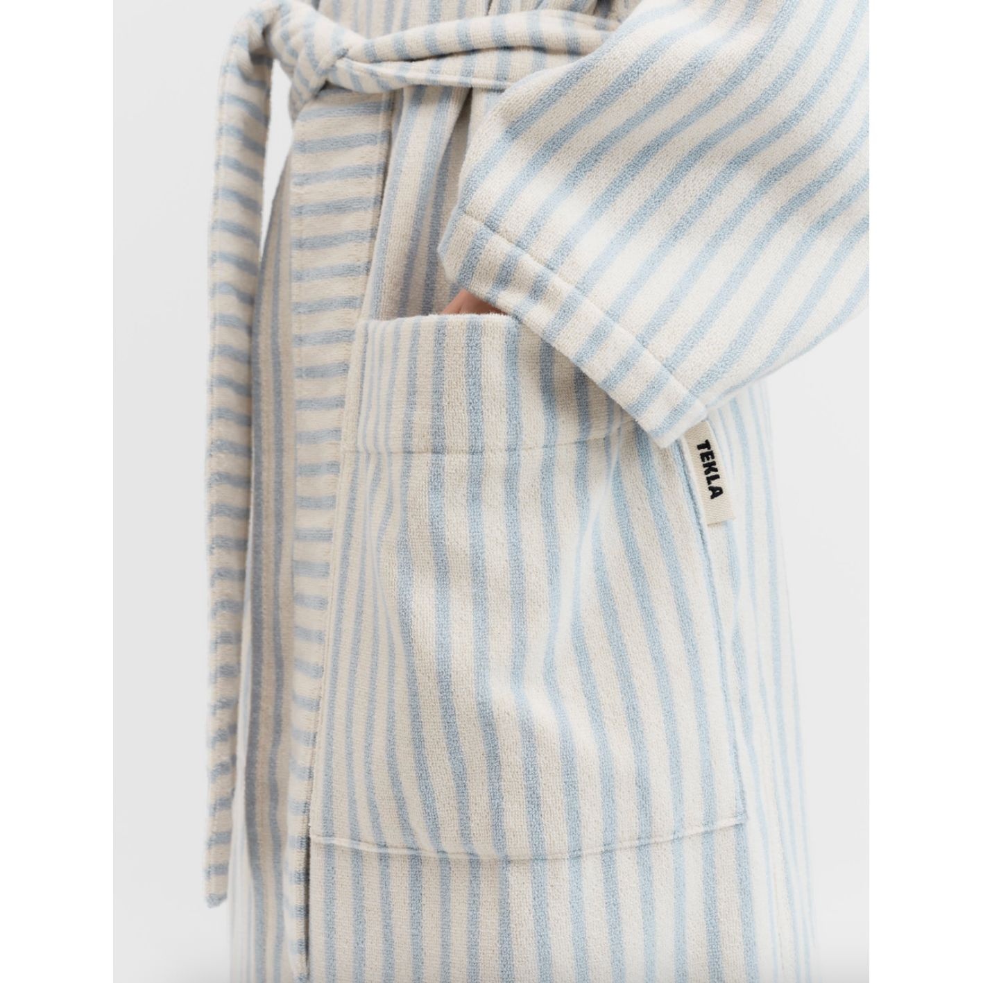 Tekla Terry Hooded Bathrobe Soft Blue Stripes
