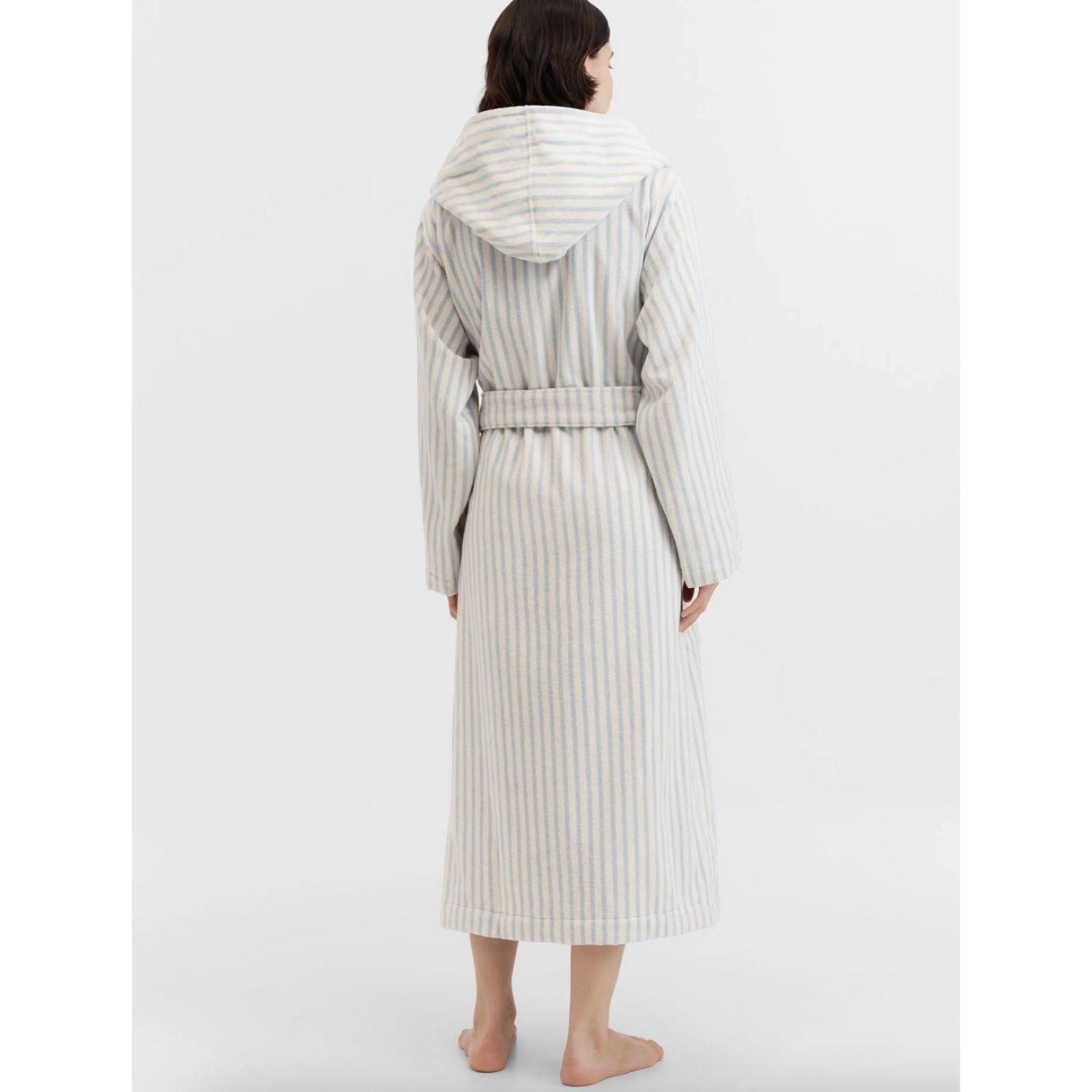 Tekla Terry Hooded Bathrobe Soft Blue Stripes