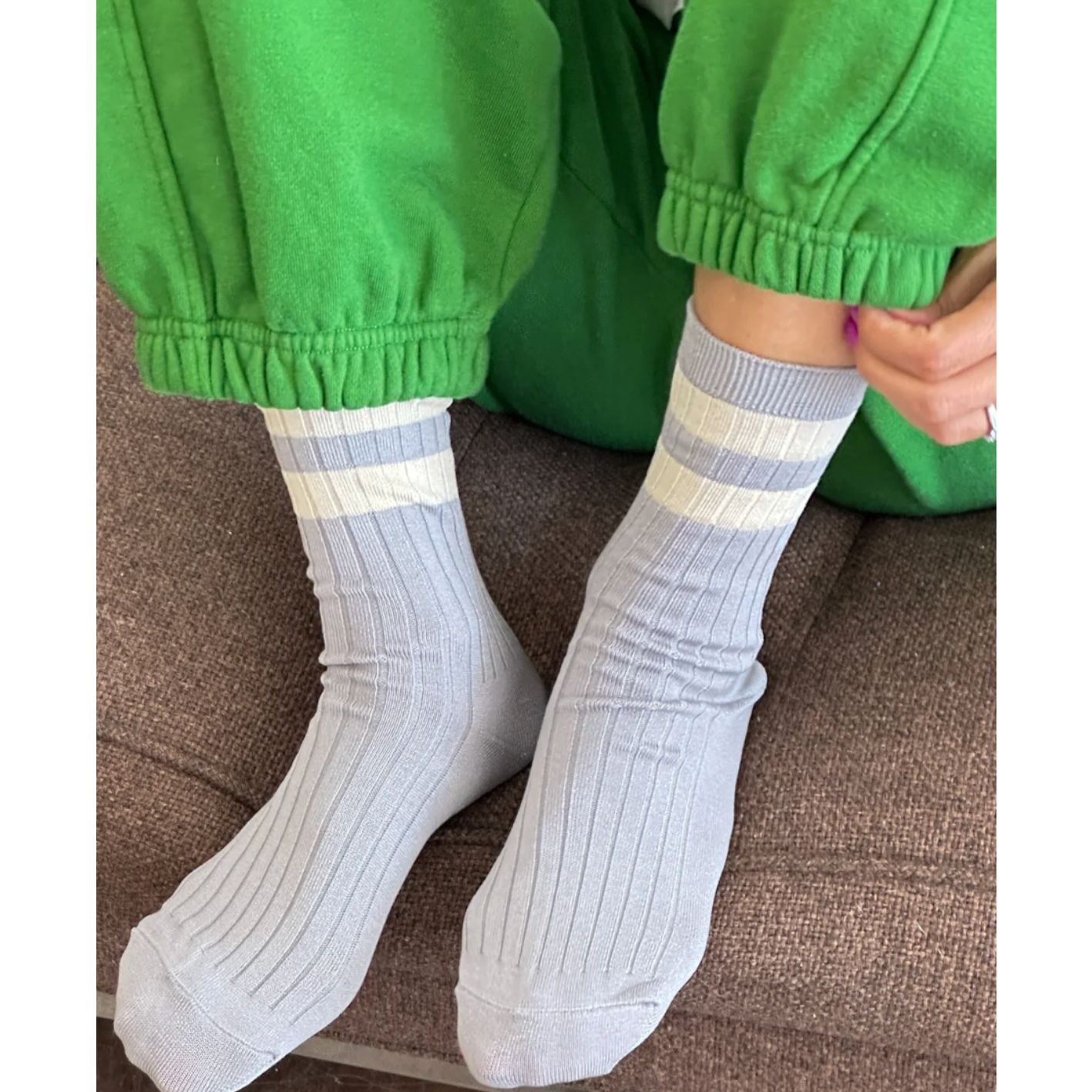 Le Bon Shoppe Her Varsity Socks Stone White
