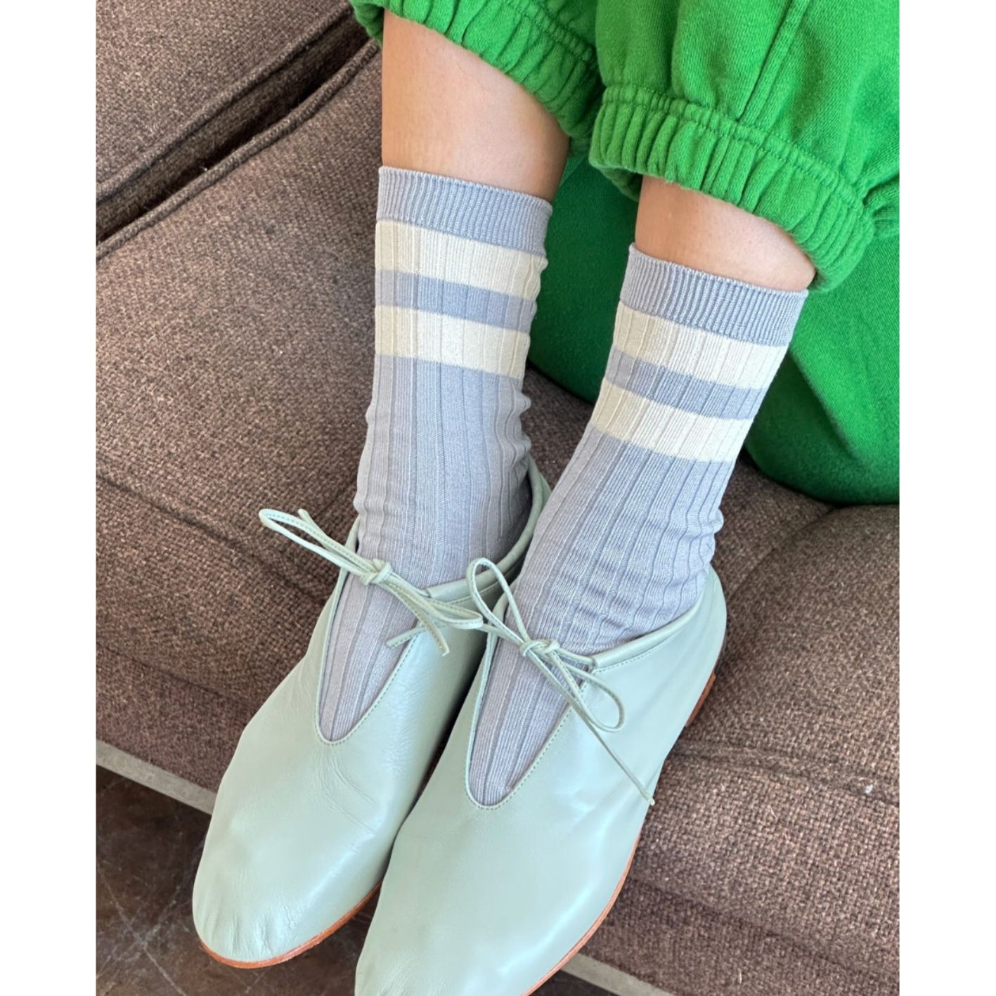 Le Bon Shoppe Her Varsity Socks Stone White