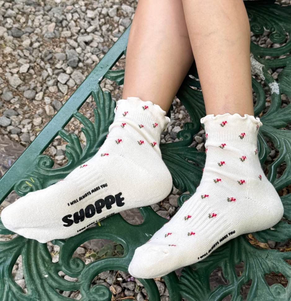 Le Bon Shoppe Ruffled Hugger Crew Socks Cream Petal