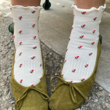 Le Bon Shoppe Ruffled Hugger Crew Socks Cream Petal