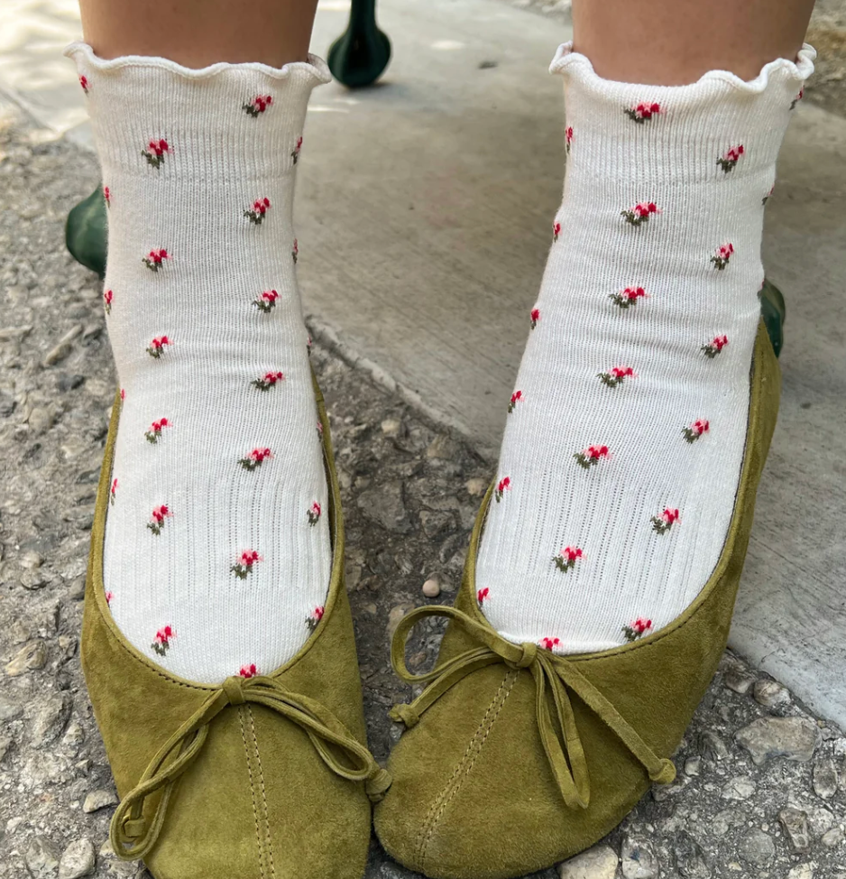 Le Bon Shoppe Ruffled Hugger Crew Socks Cream Petal