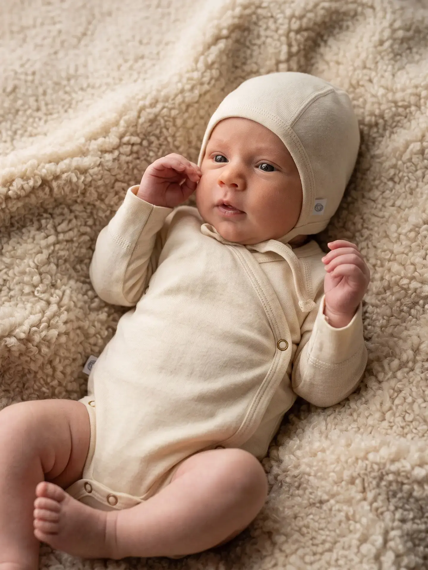 Lille Barn Wool Long Sleeve Wrap Romper Merino Wool Natural