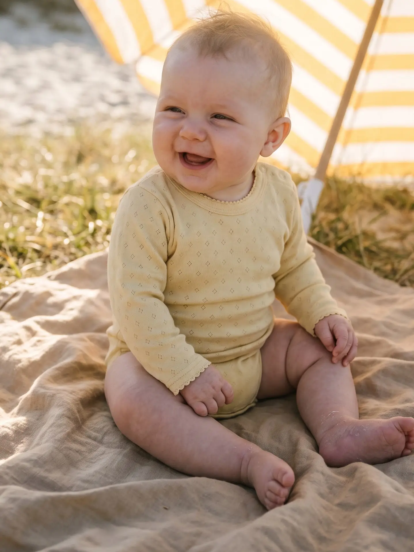 Lille Barn Woolen Pointelle Romper Dusty Yellow